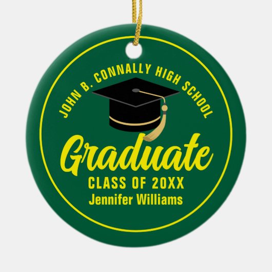 Groen Geel Afstuderen Aangepast Afstuderen Kerst Keramisch Ornament (Voorkant)
