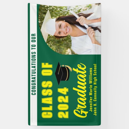 Groen Geel Afstuderen Fotofeest Spandoek (Verticaal)