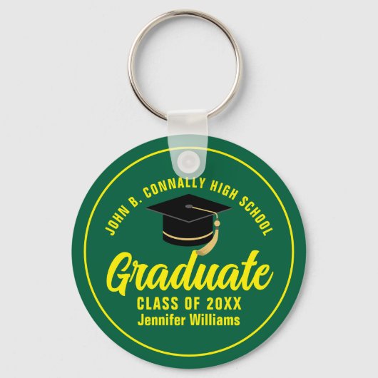 Groen Geel Afstuderen Modern Custom Afstuderen Sleutelhanger (Voorkant)