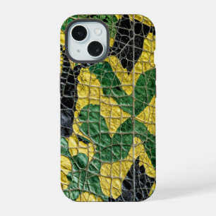Groen Geel Alligator Krokodil Draak Leer iPhone 15 Hoesje