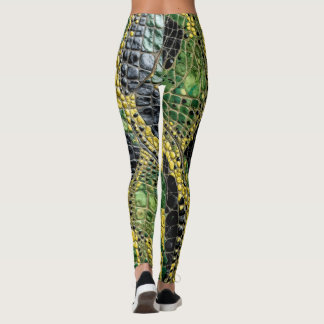 Groen Geel Alligator Krokodil Draak Leer Leggings