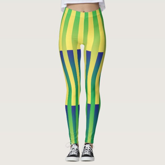 Groen Geel Blauw Gestreept Patroon Leggings (Voorkant)