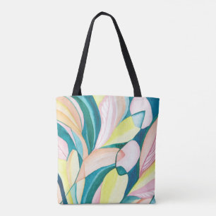 Groen & Geel Botanisch Aquarel Abstracte Kunst Draagtas