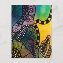 Groen Geel Botanische Abstracte Briefkaart