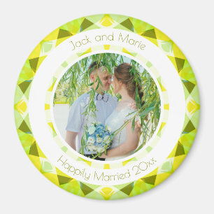 Groen Geel Bruiloft Keepsake Fotocadeau Magneet