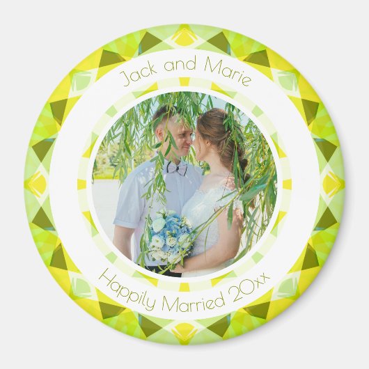 Groen Geel Bruiloft Keepsake Fotocadeau Magneet (Voorkant)