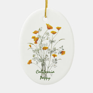 Groen geel Californië Poppy Waterverf schilderen Keramisch Ornament