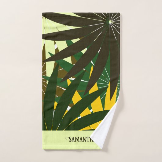 Groen Geel Crème Abstract Geometrisch blad Bad Handdoek (Handdoek)