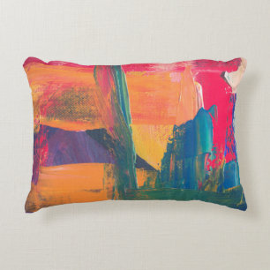 Groen, geel en rood abstract schilderij accent kussen