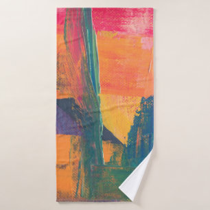 Groen, geel en rood abstract schilderij badhanddoek