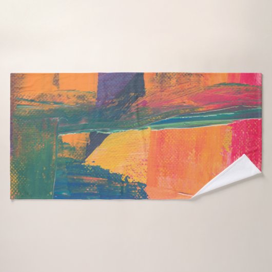 Groen, geel en rood abstract schilderij badhanddoek (Badhanddoek)
