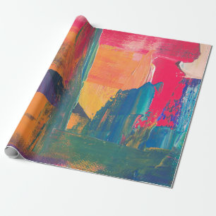 Groen, geel en rood abstract schilderij cadeaupapier