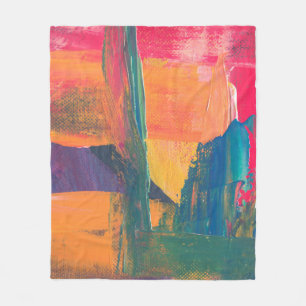 Groen, geel en rood abstract schilderij fleece deken