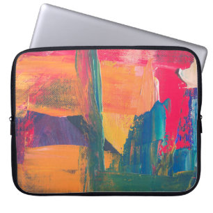 Groen, geel en rood abstract schilderij laptop sleeve