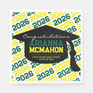 Groen & geel Gepersonaliseerd Graduation Cap Papie Servet