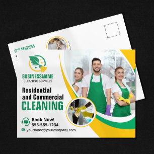 Groen Geel Huis Schoonmaak Huishoudster Dienstbode Briefkaart