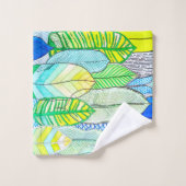 Groen Geel Modern Tropisch Boho Monogram naam Bad Handdoek (Wasdoekje)