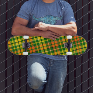 Groen Geel Oranje Schotse Ruit Ontwerp Skateboard
