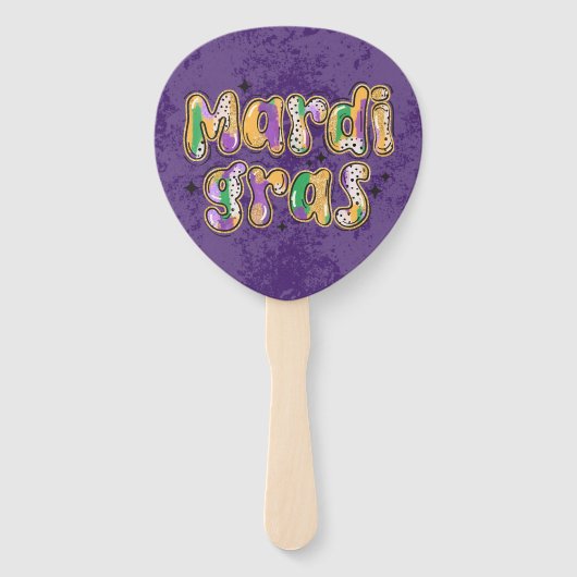 Groen Geel Paarse Mardi Gras Handwaaier (Voorkant)