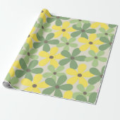 Groen Geel Retro Y2K 70s Bloempatroon Cadeaupapier (Uitgerold)