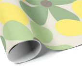 Groen Geel Retro Y2K 70s Bloempatroon Cadeaupapier (Rol Hoek)