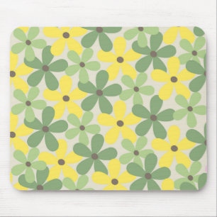 Groen Geel Retro Y2K 70s Bloempatroon Muismat