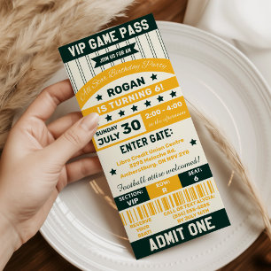 Groen & Geel Sport Thema Ticket Verjaardagsfeestje Kaart