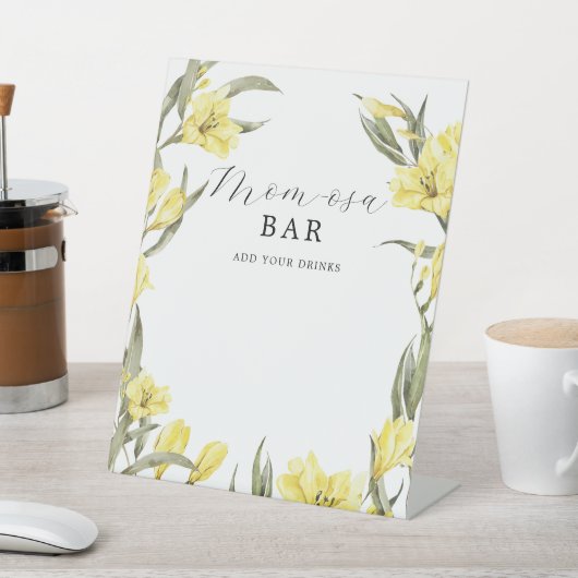 Groen Geel Waterverf Bloemen Mom-osa Bar Reclamebord Met Voetstuk (Insitu)