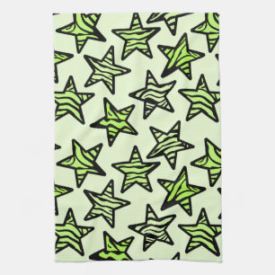 Groen geel zebraprint sterren theedoek