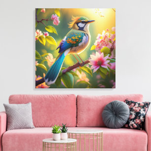 Groen Gehoornde Teal Gevleugelde Fantasie Vogel Canvas Afdruk