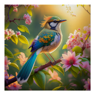 Groen Gehoornde Teal Gevleugelde Fantasie Vogel Perfect Poster