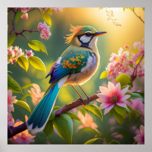 Groen Gehoornde Teal Gevleugelde Fantasie Vogel Poster