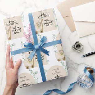 Groen geïllustreerd Baby shower Gepersonaliseerd Cadeaupapier