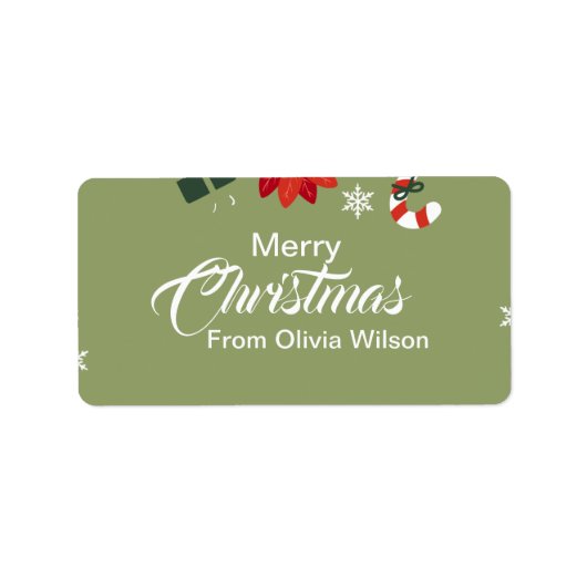 Groen geïllustreerd Kerstmis Etiket (Voorkant)
