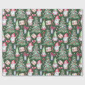 Groen Geïllustreerde Waterverf Achtergrond Kerstmi Cadeaupapier (Vlak)