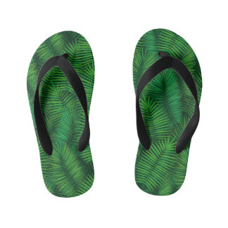Groen gekleurd bladpatroon van palmbomen. kinder teenslippers