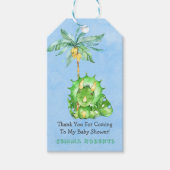 Groen gekleurd Triceratops Baby shower Dank u Cadeaulabel (Voorkant)