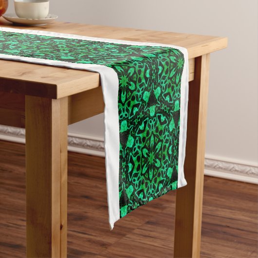 Groen geometrisch glitterpatroon korte tafelloper (Voorbeeld)