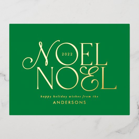 groen geometrisch Noel script elegant modern Folie Feestdagen Briefkaart (Voorkant)