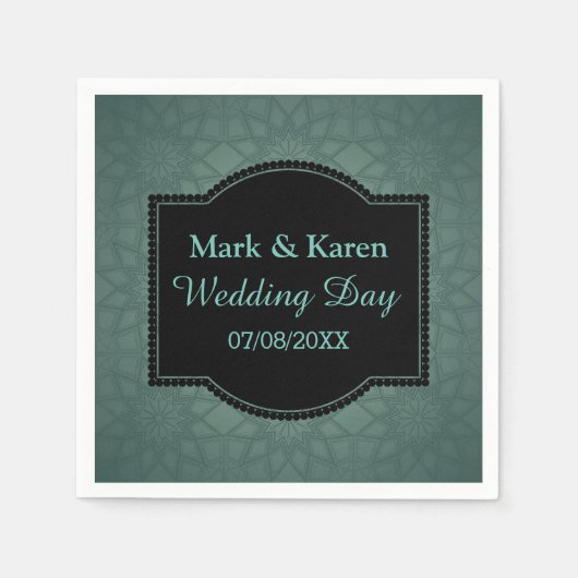 Groen geometrisch patroon Aangepaste tekst bruilof Servet (Voorkant)
