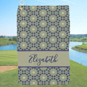 Groen Geometrisch patroon met aangepaste naam dame Golfhanddoek