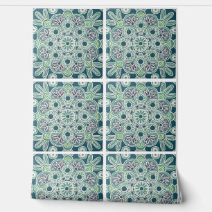 Groen geometrisch tegel patroon Behang 2' x 4'