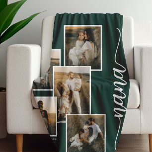 Groen Gepersonaliseerde Nana Grandkid 5 Fotocollag Fleece Deken