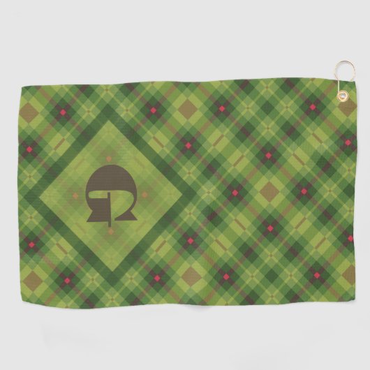 Groen geplakt Grote Aangepaste Monogram Kerstmis Golfhanddoek (Horizontaal)