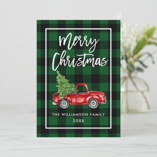 Groen geplakt kerststaartpenseel met   voor vracht feestdagenkaart (Staand voorkant)