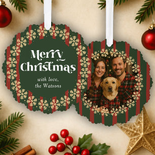  groen geplakt patroon één foto kerst ornament kaart
