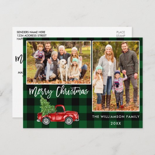 Groen geplakt penseelscript drift 2 Kerstmis foto' Briefkaart (Voorkant / Achterkant)