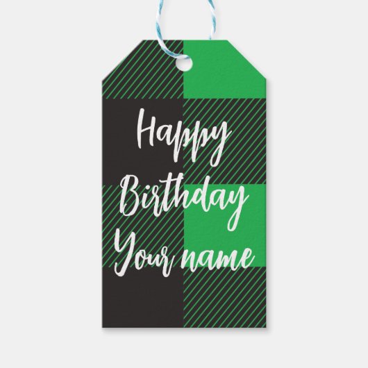 Groen geruit Gelukkige Verjaardag Cadeaulabel (Voorkant)