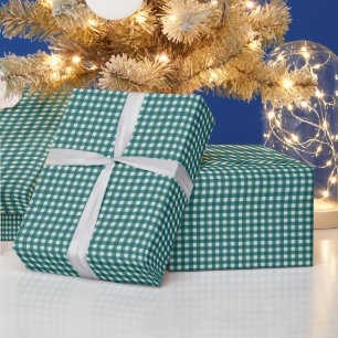 Groen geruit kerstpatroon in tinten turquoise cadeaupapier