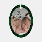 Groen geruite Baby's Eerste Kerstmis Metalen Ornament (Voorkant links)
